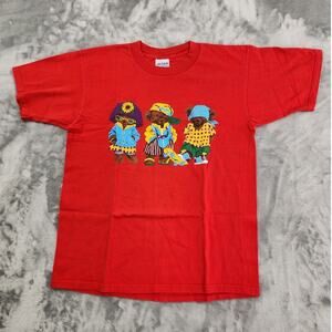 Vintage 90s Gildan Top Womens L Red Hip Hop Skater Teddy Bear Graphic Tee Cotton